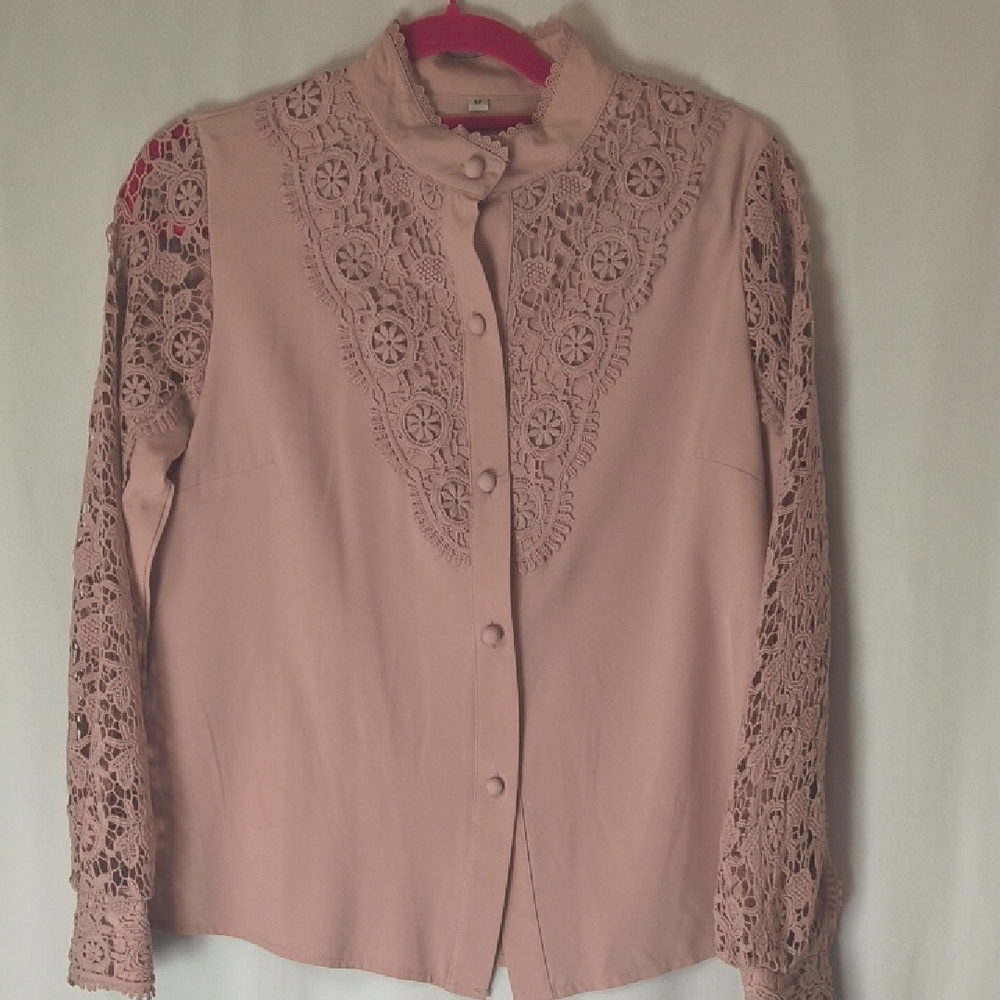 Elegant Lace Detail Pink Blouse - Picture 2 of 8